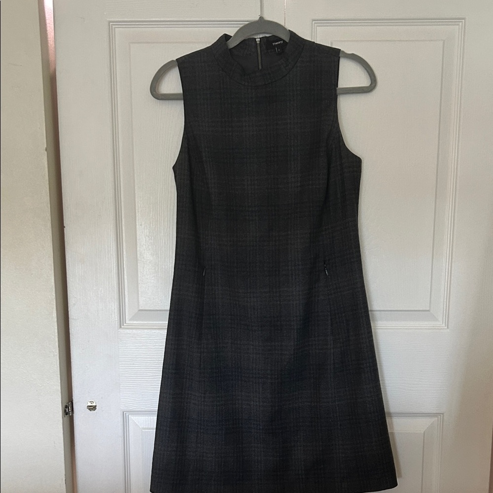 Theory Charcoal Plaid Midi Dress